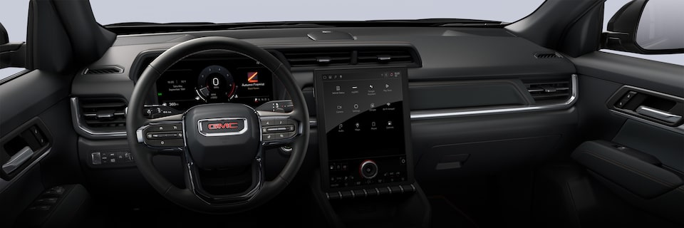 Interior View of the Dashboard, Steering Wheel, and Infotainment System in the 2026 GMC Terrain AT4 Small Off-Road SUV