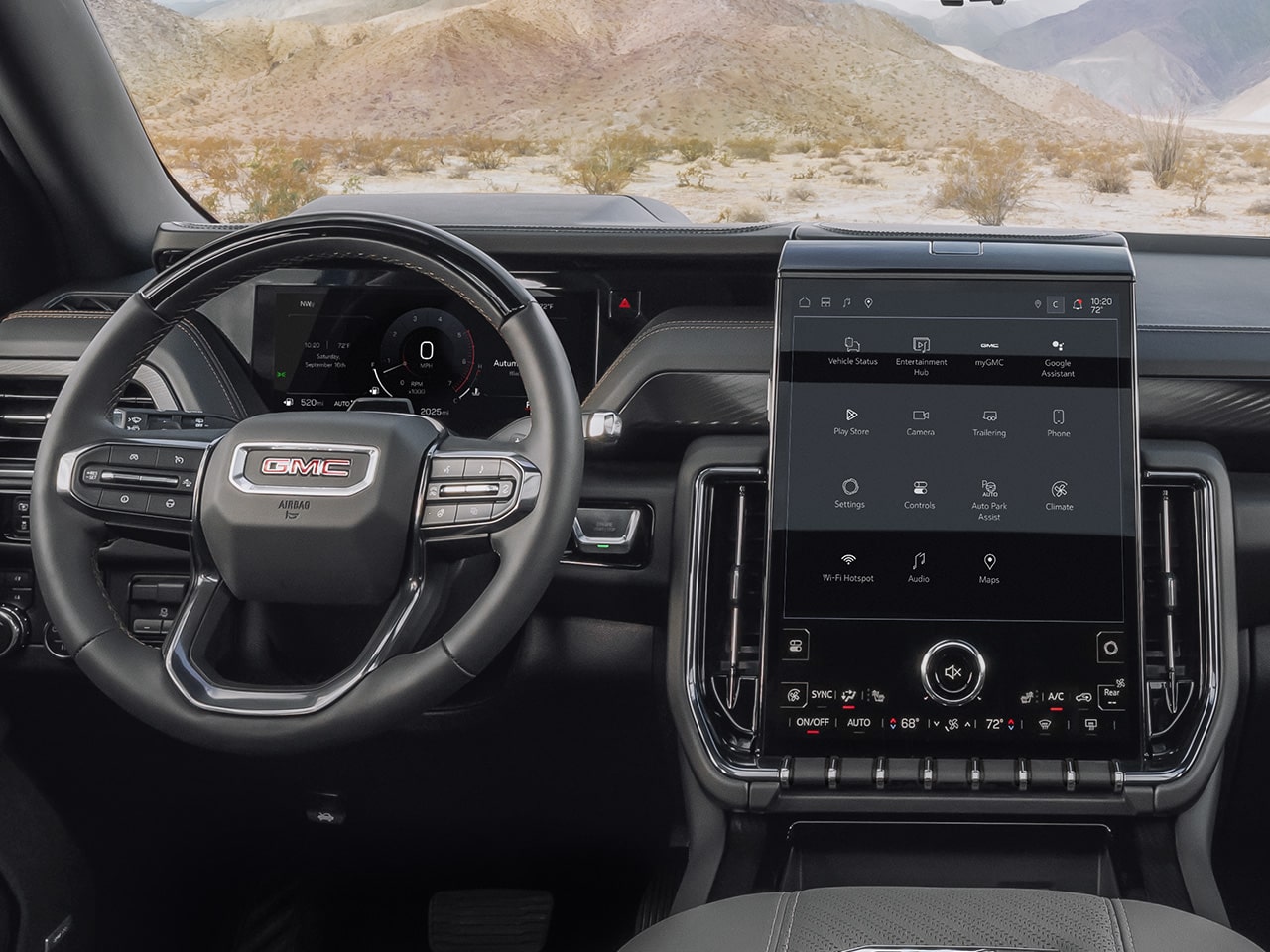 Interior View of the Perforated Leather Surfaces with Unique Stitching in the 2026 GMC Yukon Denali Luxury 3 Row SUV