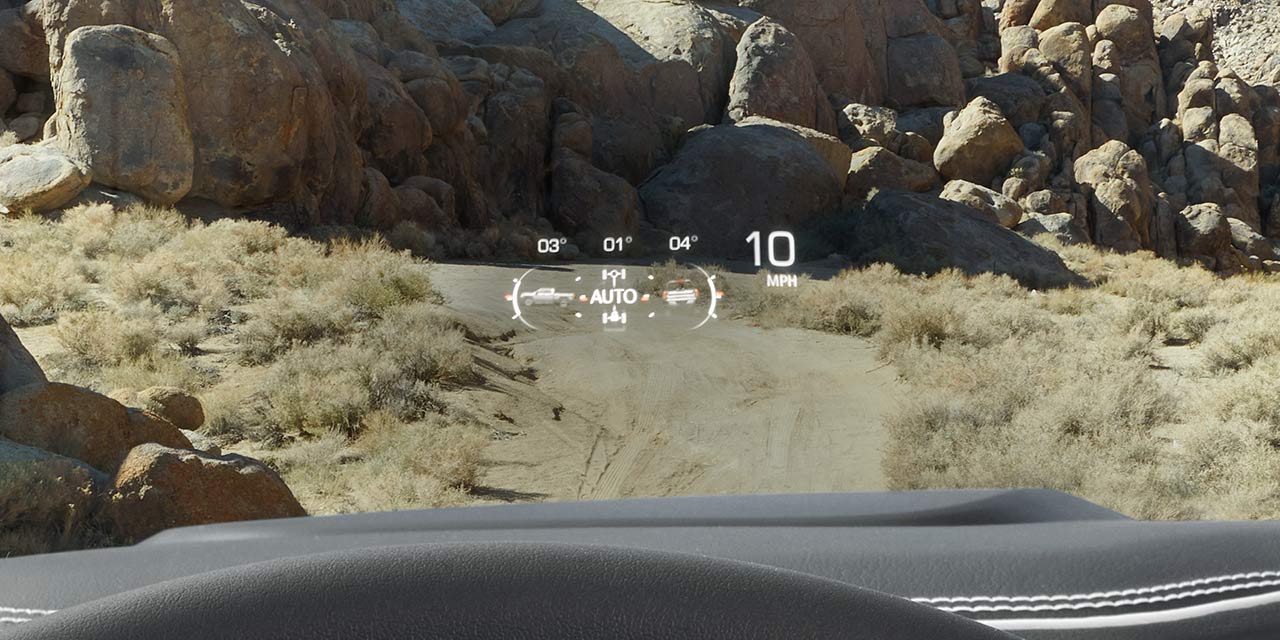 Close-up View of the Heads Up Display Feature in Use in a 2026 GMC Sierra HD AT4 Heavy Duty Off-Road Truck