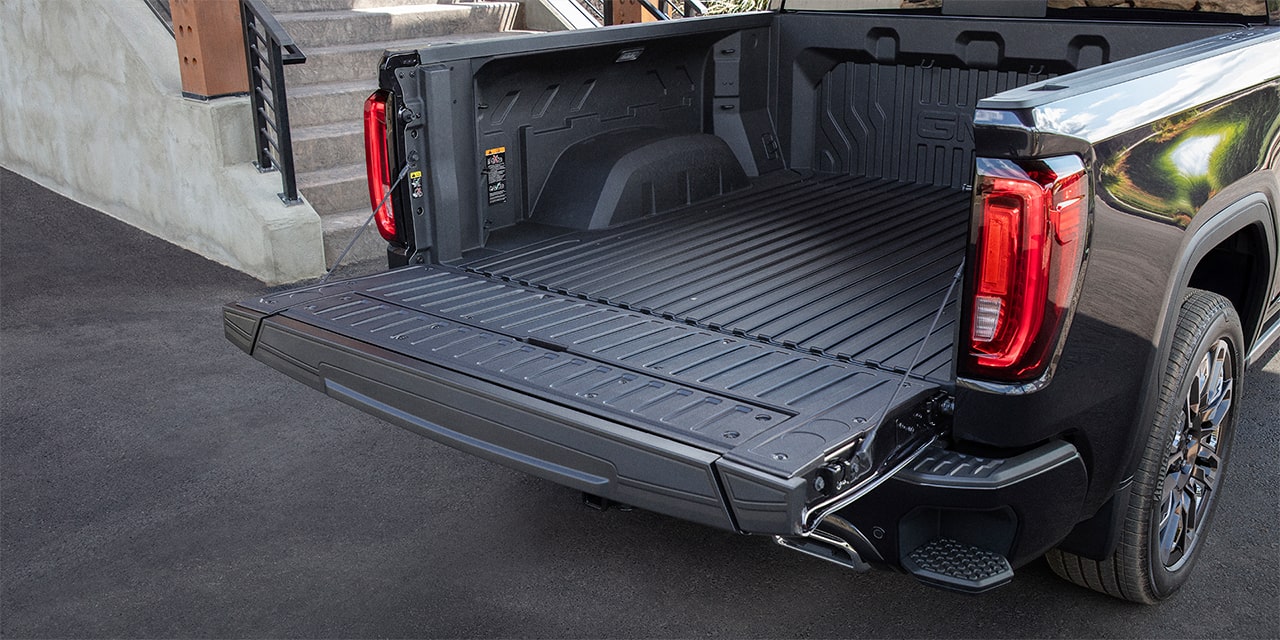 Rear View of the Open Tailgate on the 2026 GMC Sierra Denali Luxury Pickup Truck