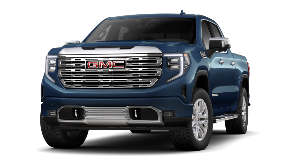 A Downpour Metallic Blue GMC Sierra 1500 Denali Truck