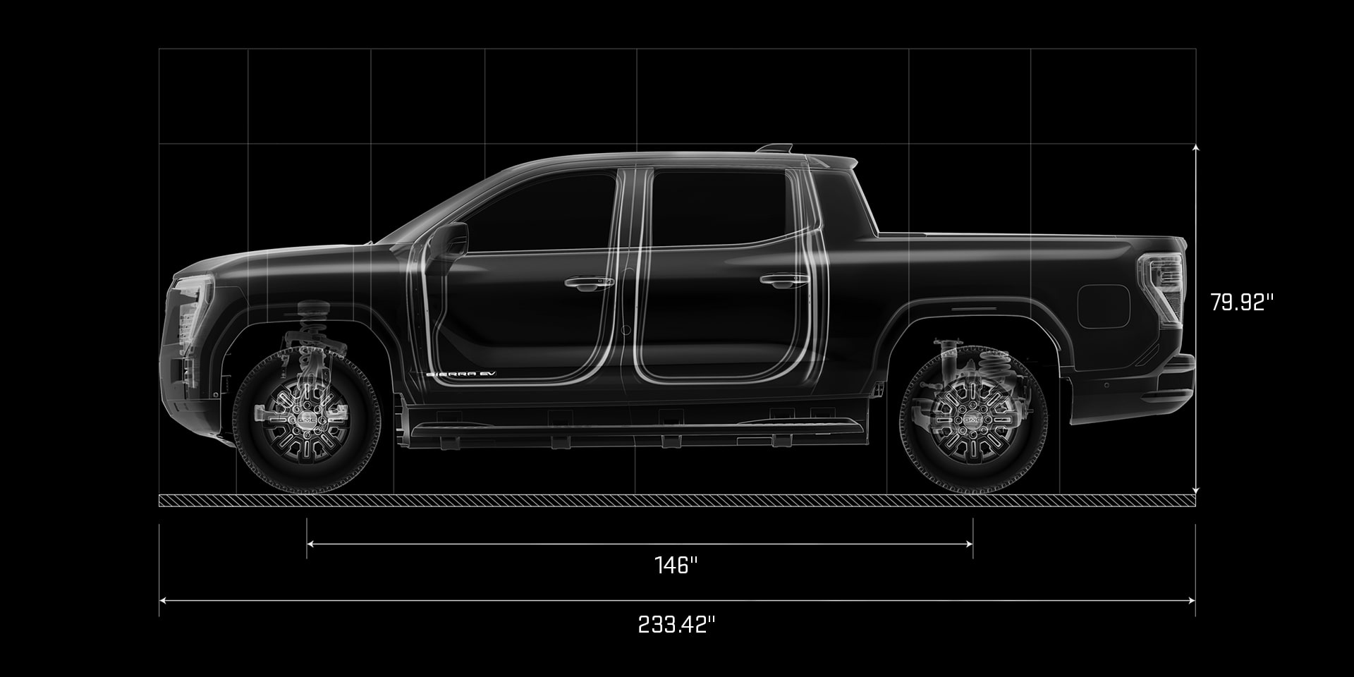 A Technical Profile View of the 2027 GMC Sierra EV AT4 Showcases Exterior Body Dimensions