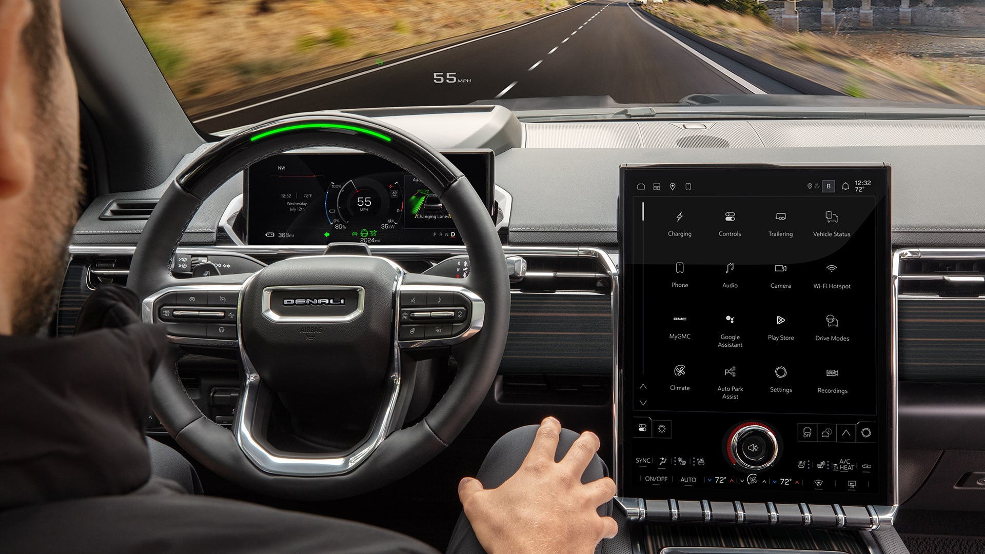 The Interior Cabin of a GMC Sierra EV Denali Featuring the Advanced Super Cruise Driver-assistance System