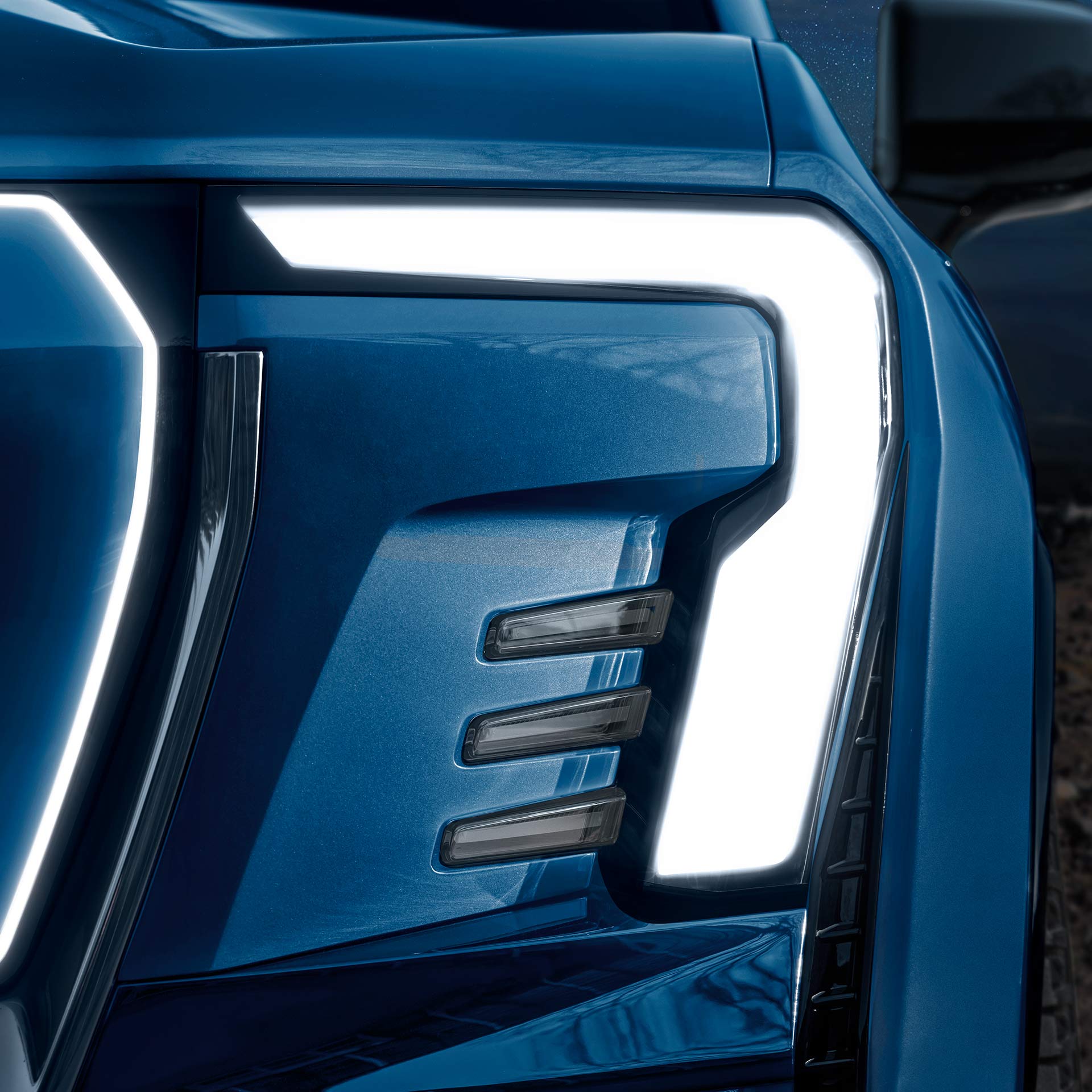 The Bright LED Headlight Design of the 2027 GMC Sierra EV Denali