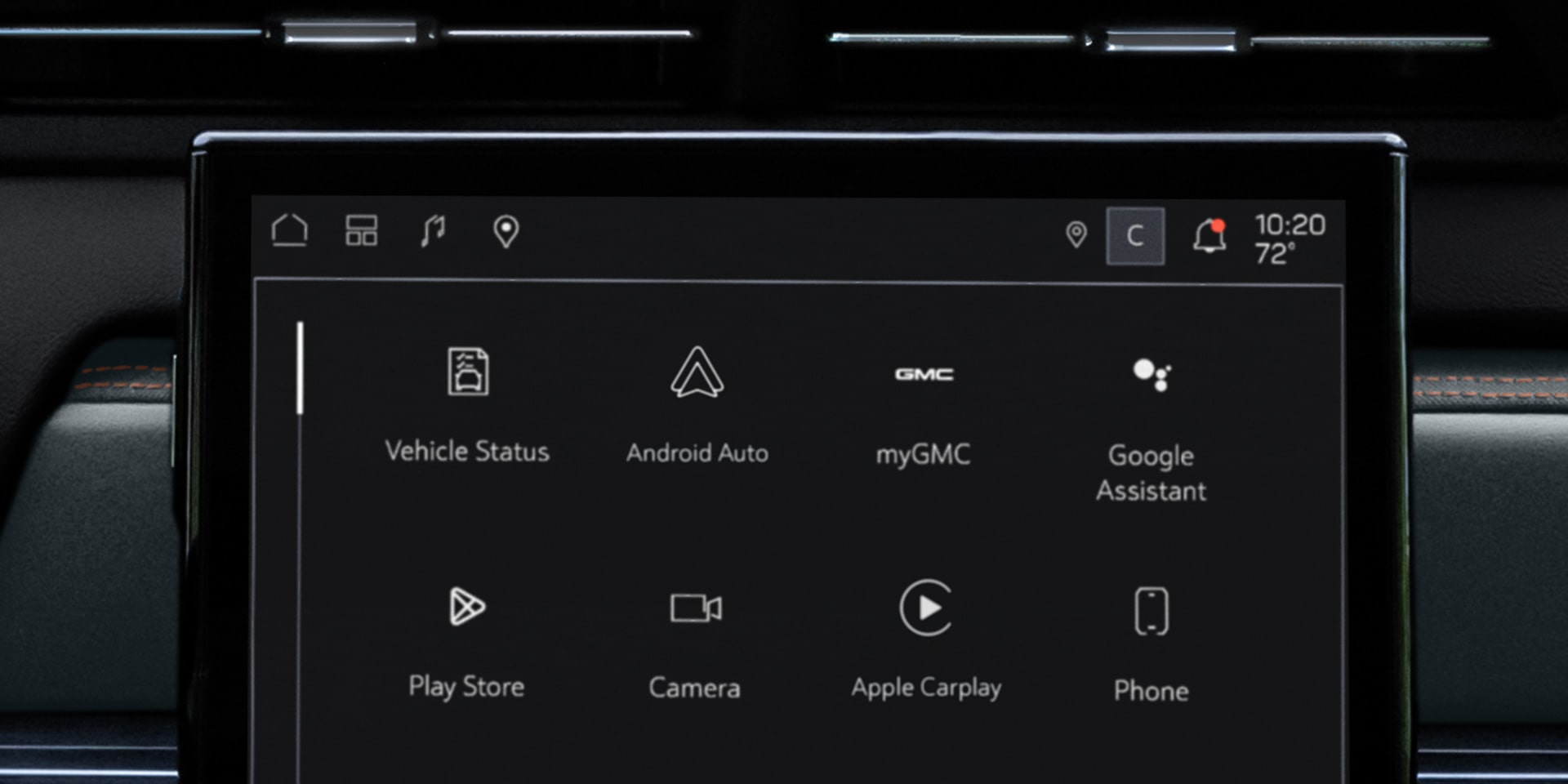 The Infotainment Screen of a GMC Vehicle Displays Various Apps Like Android Auto and Apple CarPlay