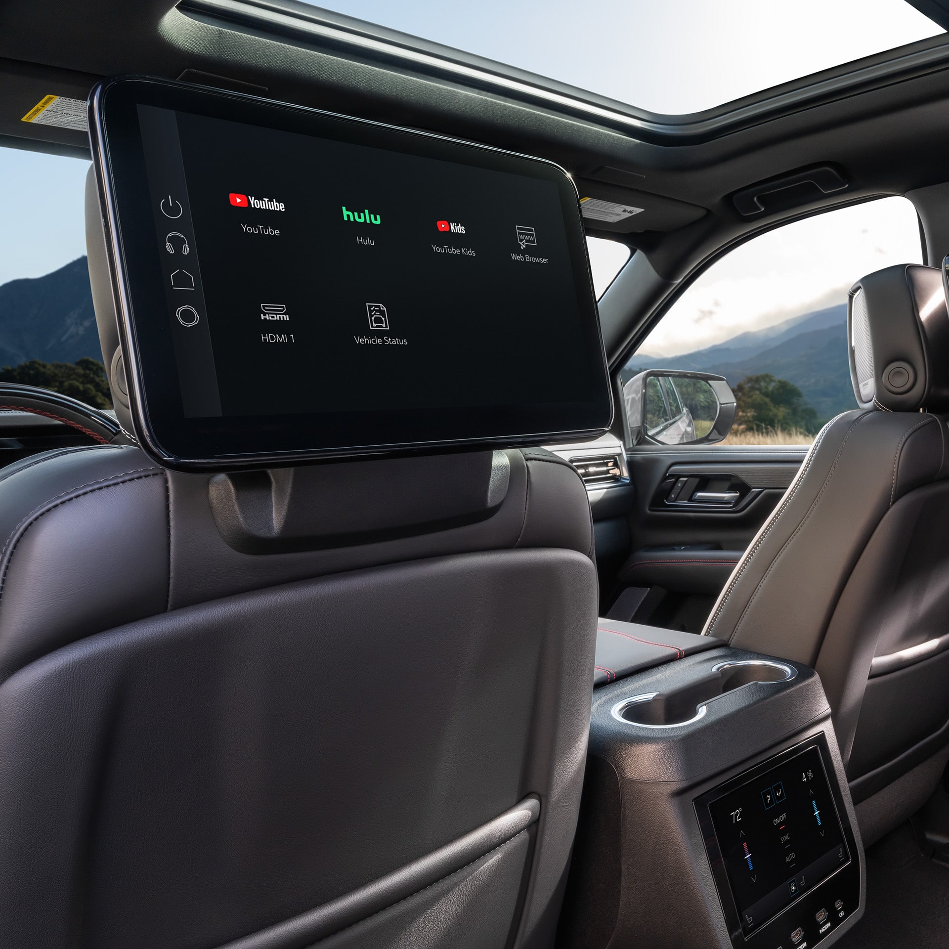 Interior View of a Rear-Seat Entertainment Screen with App Icons in the 2027 GMC Yukon