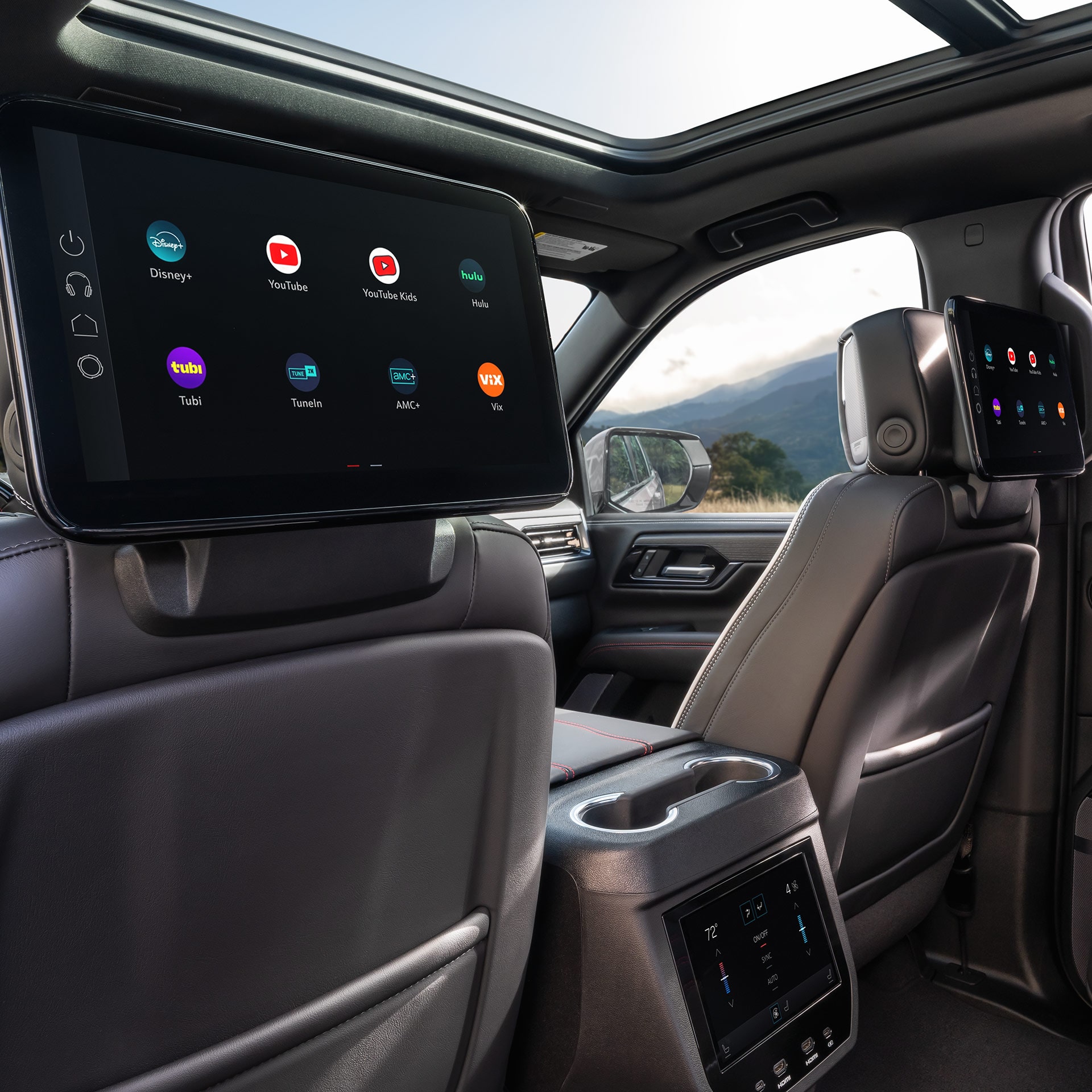 Interior View of a Rear-Seat Entertainment Screen with App Icons in the 2027 GMC Yukon