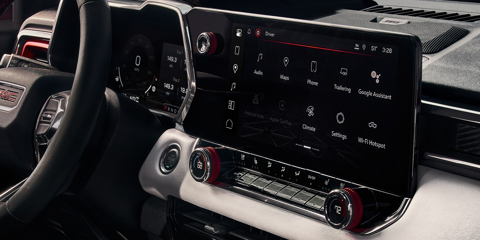The Infotainment Screen of the 2027 GMC Canyon Showing an Off-Road Mode with a Truck in a Muddy Landscape