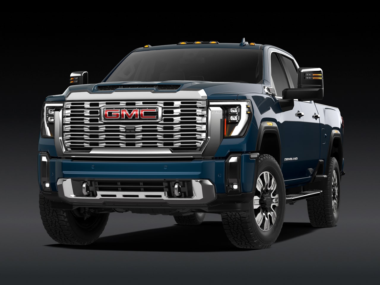 A Front View of the Blue 2027 GMC Sierra HD Denali