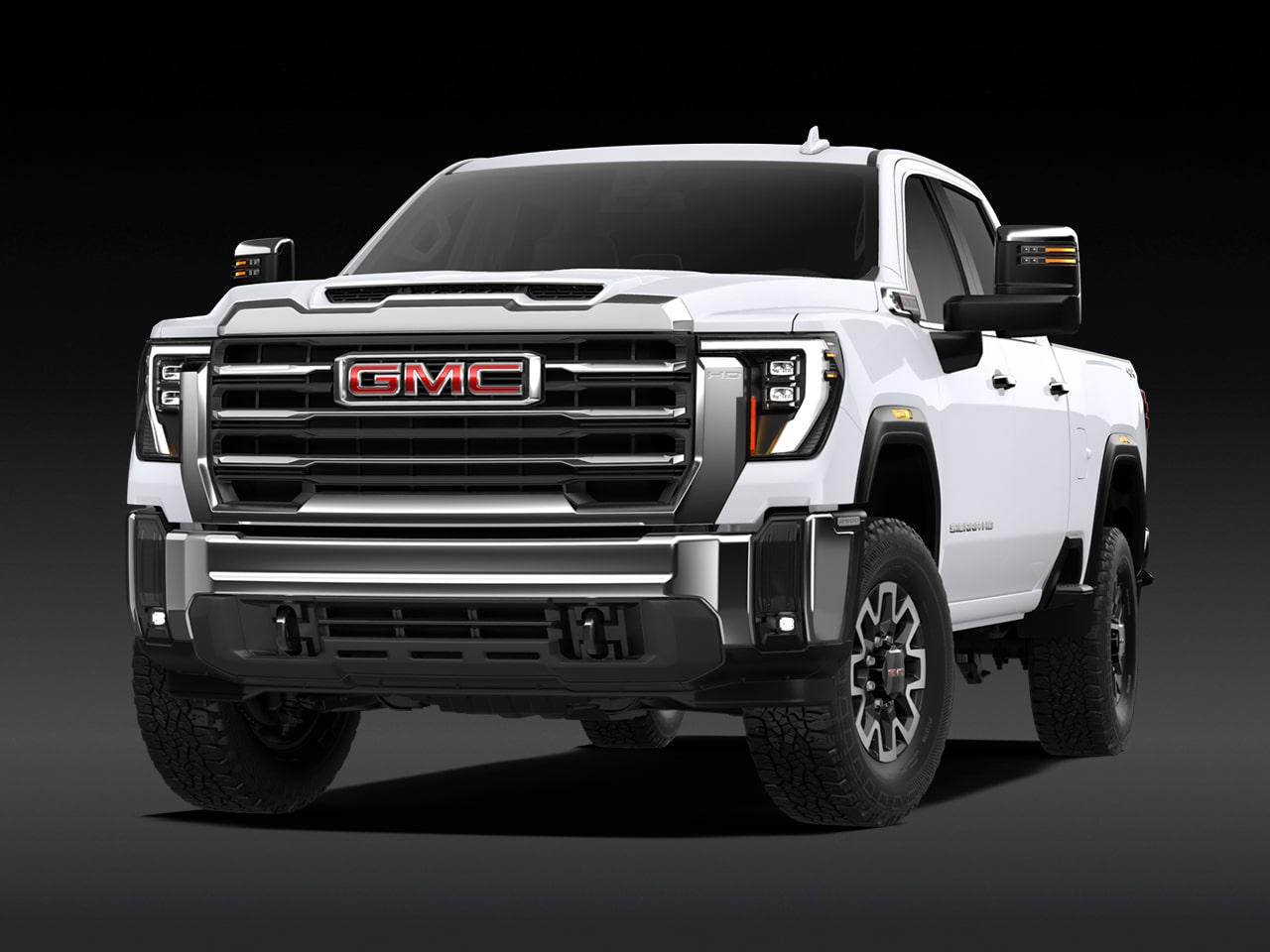 A Front View of the White 2027 GMC Sierra HD SLT