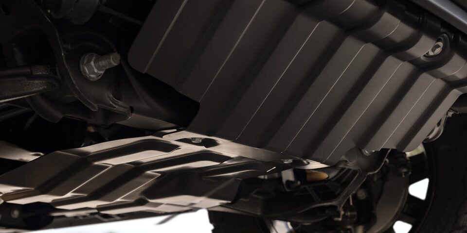 Closeup on the Underneath Skid Plate of the GMC Sierra HD AT4