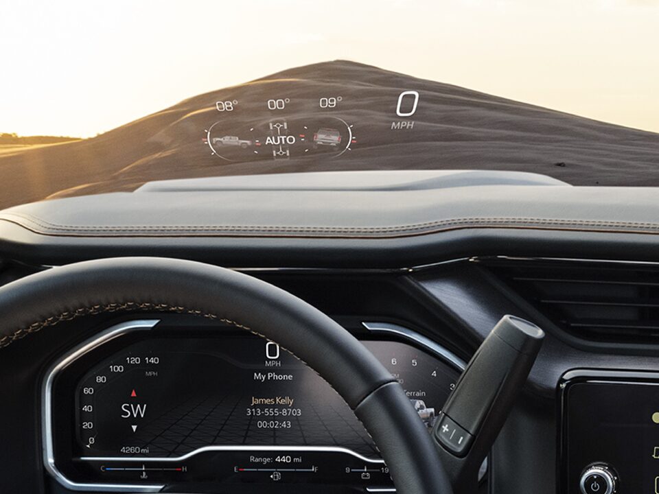 Closeup on the Heads-Up Display on the GMC Sierra HD