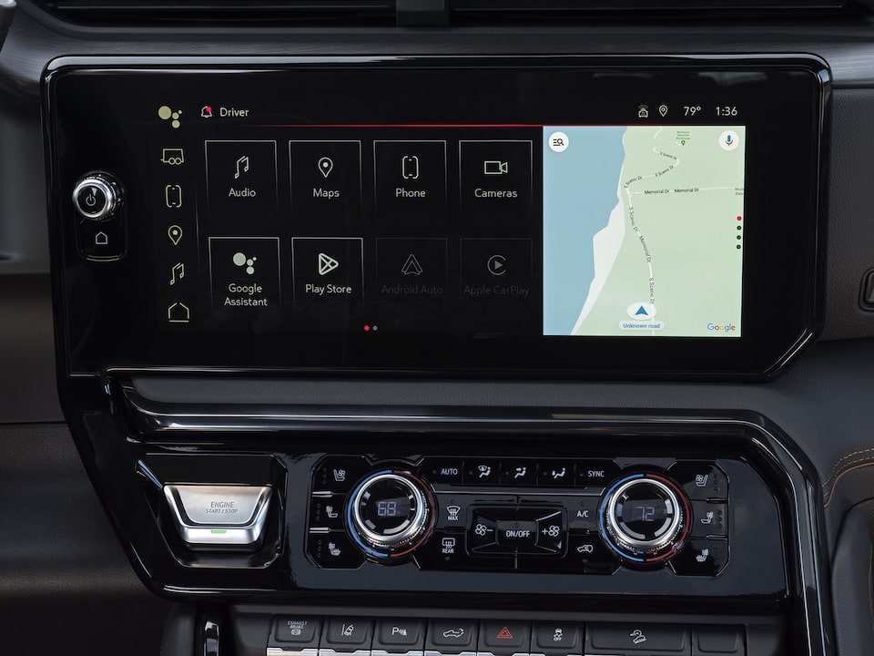Closeup on the Touch Screen and Infotainment System on the GMC Sierra HD