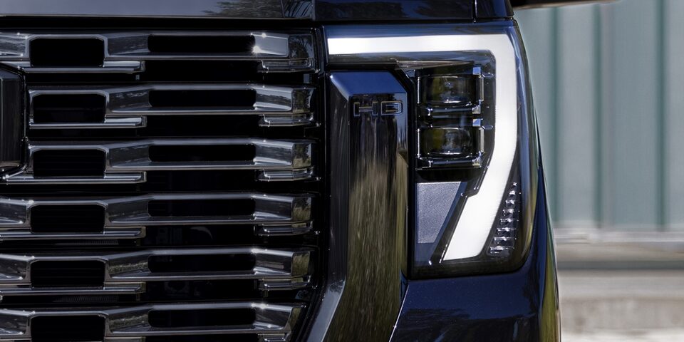 Closeup on the Headlamp of the GMC Sierra HD Denali