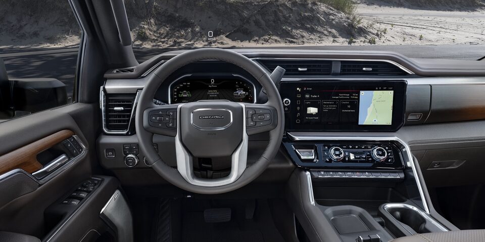 Drivers View of the Front Interior of the GMC Sierra HD Denali