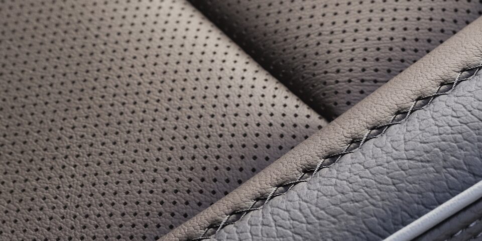 Closeup on the Stitched Leather Interior Seating of the GMC Sierra HD Denali
