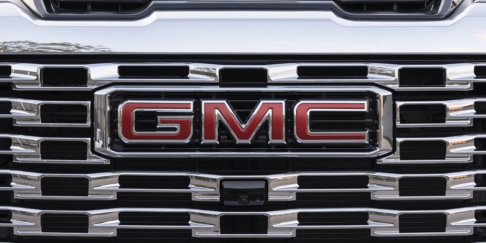 Closeup on the Front Grille and Nameplate of the GMC Sierra HD Denali