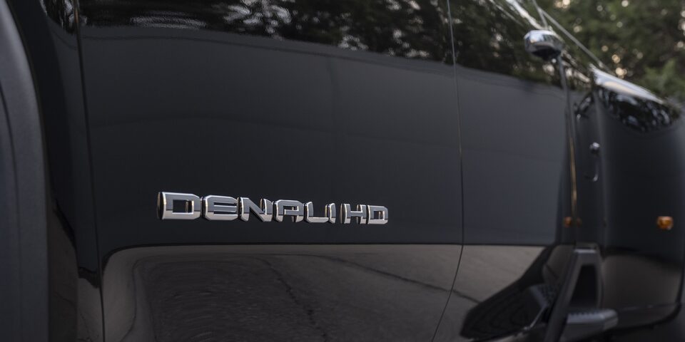 Closeup on the Rear Badging of the GMC Sierra HD Denali
