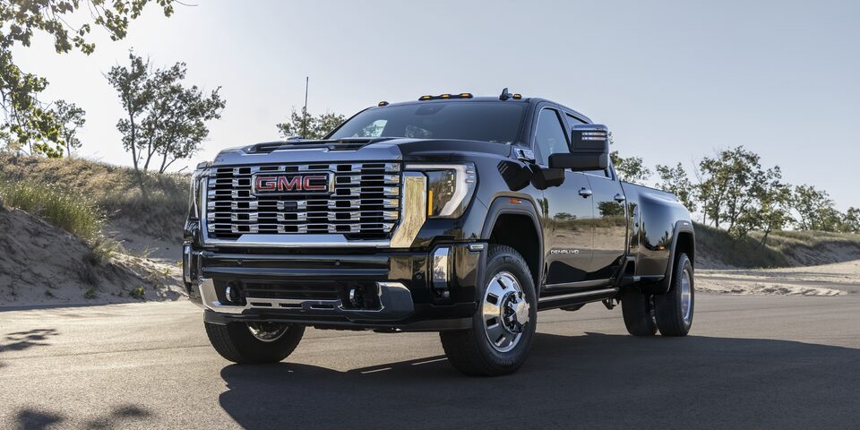 The GMC Sierra HD Denali Driving On-Road in the Desert