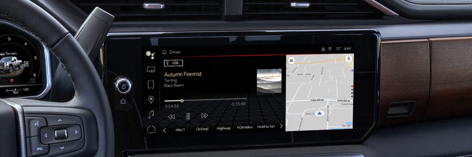 The Infotainment System on the 2024 GMC Sierra HD Displaying Navigation