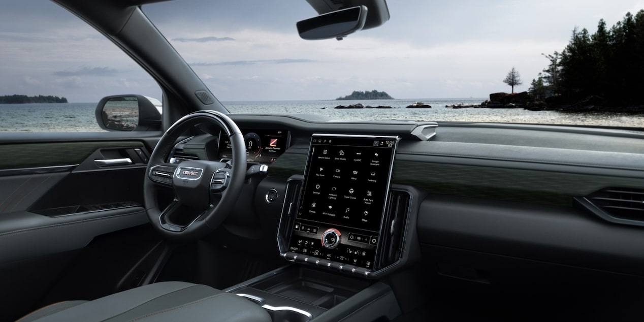Elevation Premium black interior cockpit view of the 2024 Acadia