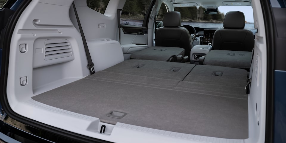 A Rear-View Shot of the 2024 GMC Acadia Trunk with the Seats Folded Down