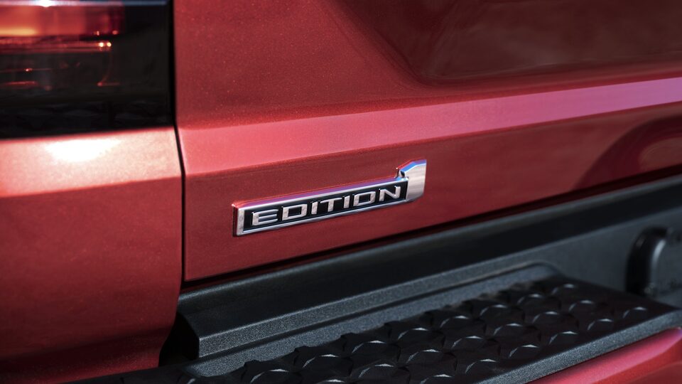 Closeup on "Edition" Text on the back of the Brand New GMC Canyon AT4X
