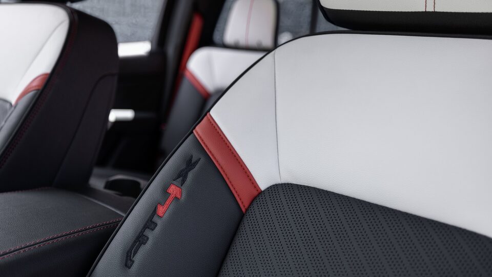 Closeup on the Stitched Leather Interior of the GMC Canyon AT4X