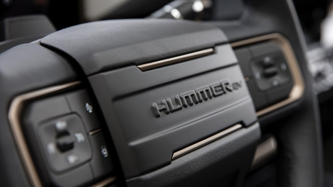 2022 GMC HUMMER EV Electric Truck steering wheel close up