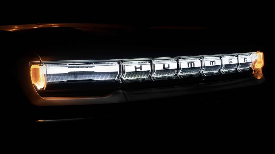 2020 GMC HUMMER EV electric truck headlights close up