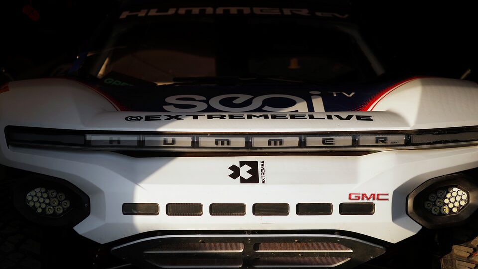 Closeup of the No. 99 SEGI TV GMC HUMMER EV.R