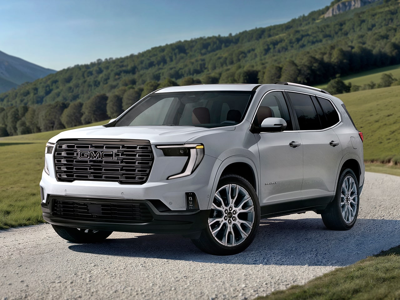 Front Three-Quarters Exterior View of the 2026 GMC Acadia Denali Ultimate Luxury Mid-Size SUV