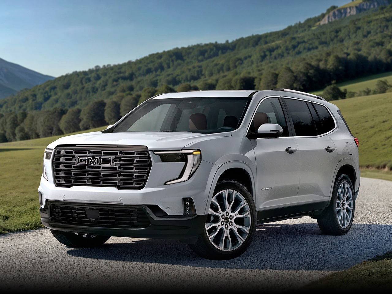 Front Three-Quarters Exterior View of the 2026 GMC Acadia Denali Ultimate Luxury Mid-Size SUV
