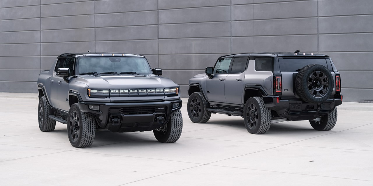 2026 GMC HUMMER EV SUV and GMC HUMMER EV Pickup Truck Parked