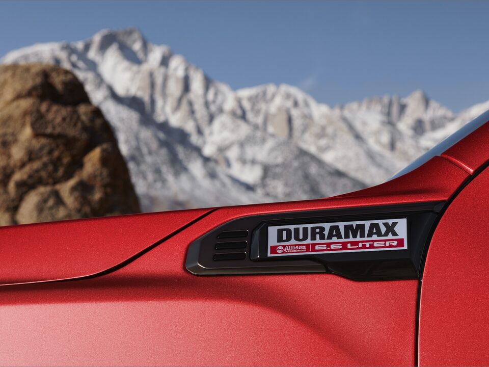A Close-up Shot on the DURAMAX Badging on the New GMC Sierra HD AT4X