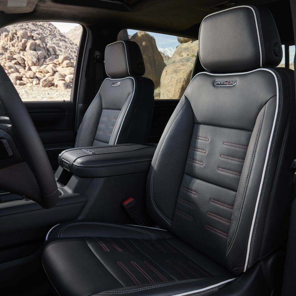 The Front Stitched Leather Interior Seating on the GMC Sierra HD AT4X