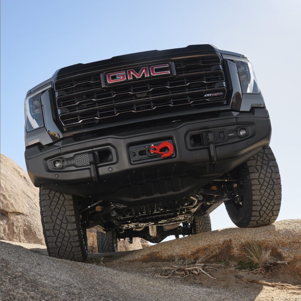 A Low Angle Shot of the Front Grille of the GMC Sierra HD AT4X