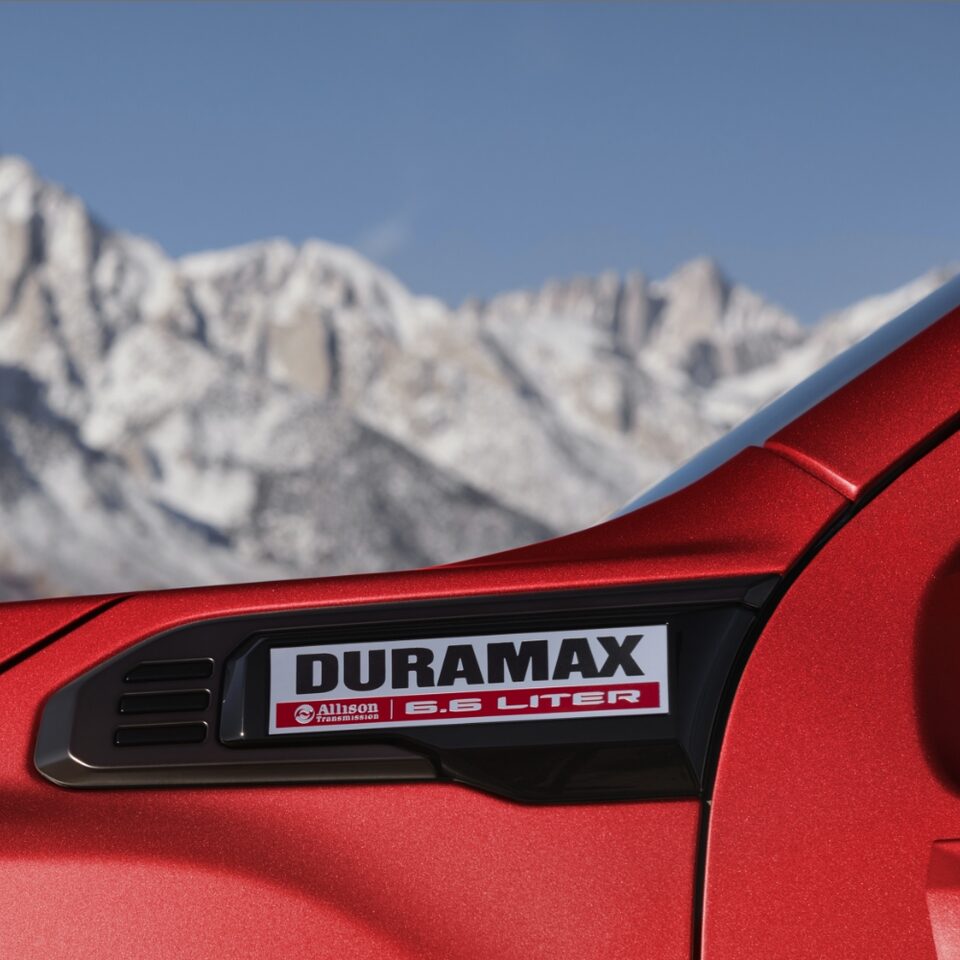Close-up on the DURAMAX Badging on the GMC Sierra HD AT4X
