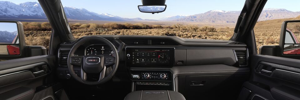 A Passenger's View of the Front Interior Cabin of the New GMC Sierra HD AT4X