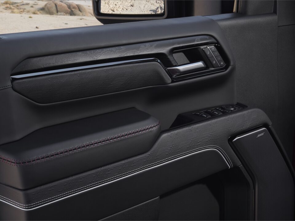 Close-up on the Interior Door Panel and Handle on the GMC Sierra HD AT4X