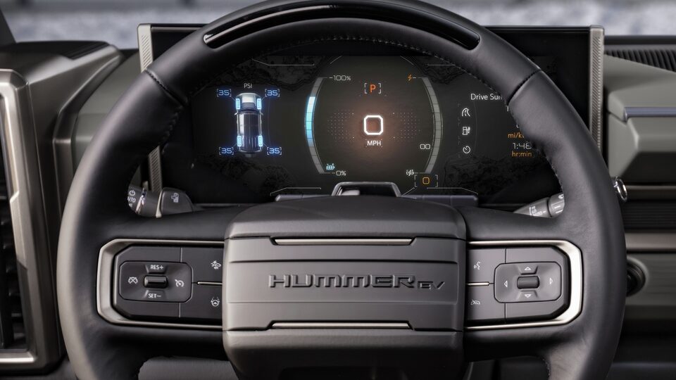 The Technology Packed Steering Wheel & Instrument Cluster of the Hummer EV 