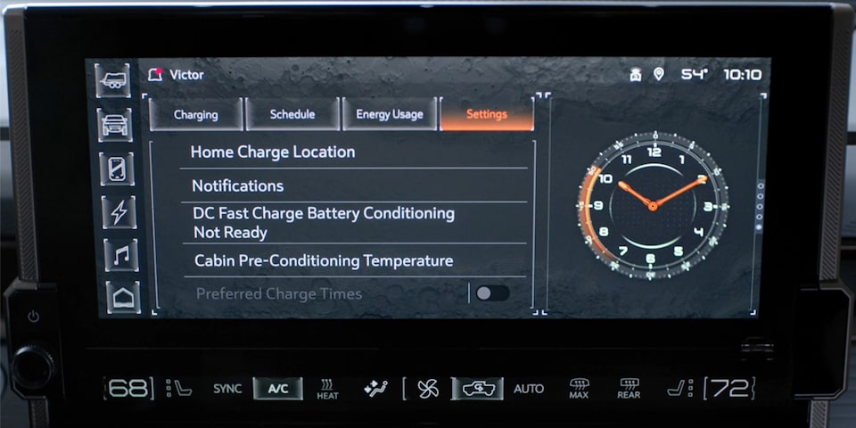 The Hummer EV Infotainment System Displaying the at Home Charging Specifications 