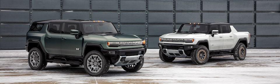 The Hummer EV SUV & Pickup Parked in the Warehouse 