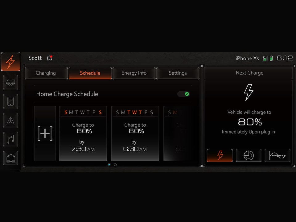 The Hummer EV Infotainment System Displaying the at Home Charging Specifications 