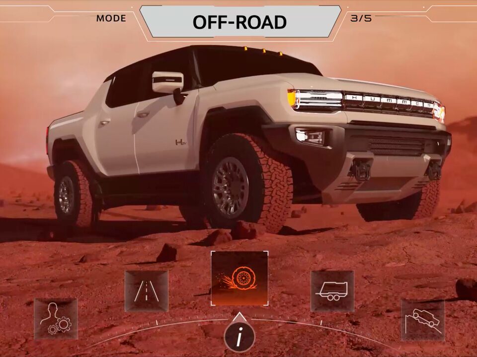The Hummer EV Pickup Off Road System Settings on Display on the Infotainment System