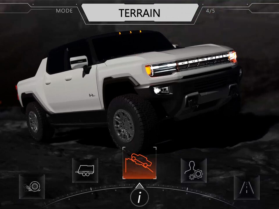 The Terrain Mode Settings on Display on the Infotainment System of the Hummer EV Pickup