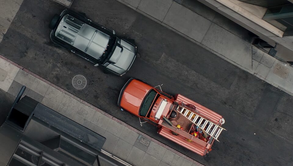 The Hummer EV SUV Using the Crabwalk Feature to Maneuver out of a Tight Space 