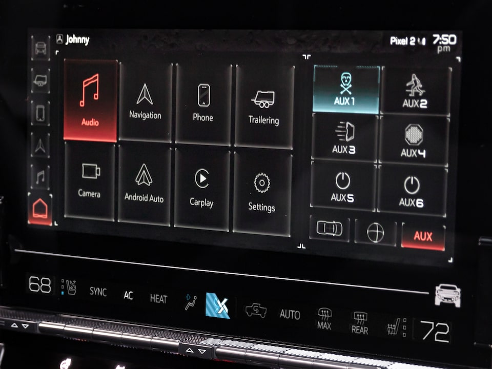 Auxiliary Setting on Display of the Hummer EV's Infotainment System