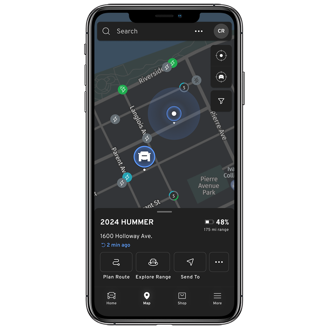 myGMC App Location of Parked Vehicle Screen Open on a Smartphone