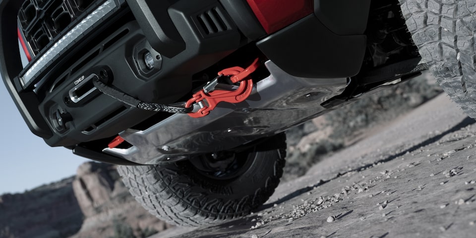 The Powerful Winch On the Front of the GMC Canyon AT4X underneath the Grille